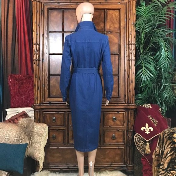 NWOT G.I.L.I. Mid Wash Stretch Cotton Denim Snap Front Belted Shirtdress - Picture 5 of 16